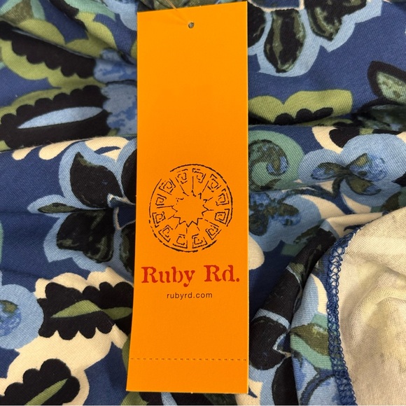 NWT Ruby Rd. Blue Floral Print Beaded Tunic Top L 3/4 Sleeve Cotton Blend Resort - Picture 10 of 11